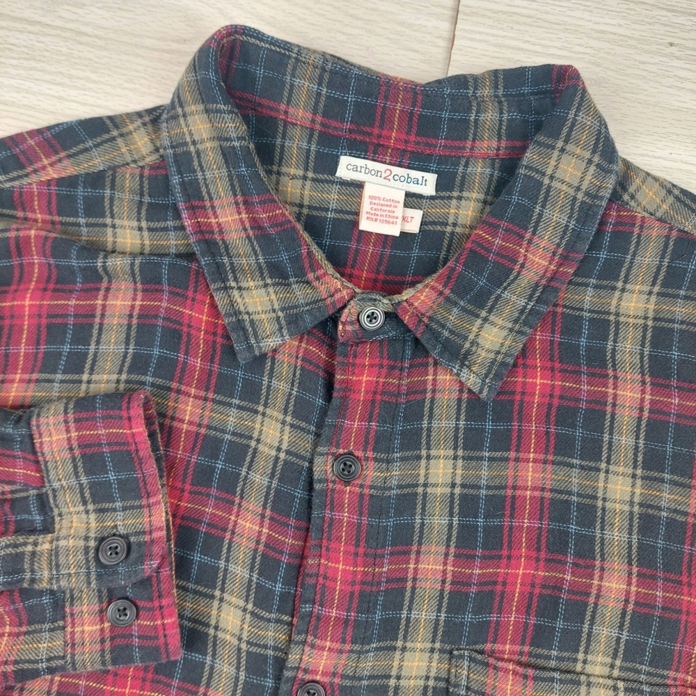 Carbon2Cobalt Mens Flannel Shirt XL Tall Plaid 100%‎ Cotton Holiday Lumberjack